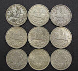 Bulk Lot Of 9 x 1935 / 1937 Silver Crowns