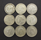Bulk Lot Of 9 x 1935 / 1937 Silver Crowns