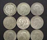 Bulk Lot Of 9 x 1935 / 1937 Silver Crowns