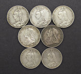 Bulk Lot Of 7 x Victoria Silver Crowns / Double Florins