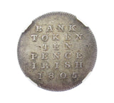 Ireland 1805 George III Ten Pence Bank Token - NGC MS62