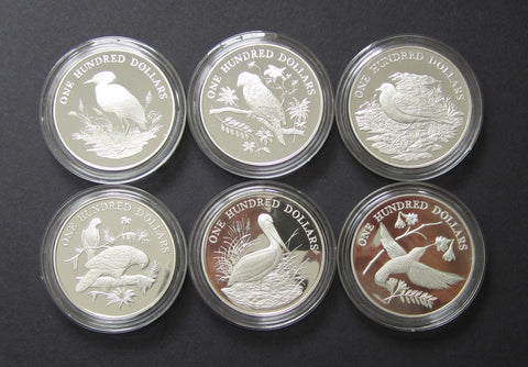 1988 Birds Of The Caribbean 6 x Silver Proof $100 Dollar Coin Set