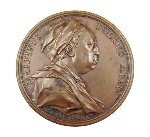 1740 Martin Folkes 54mm Bronze Medal - By Dassier