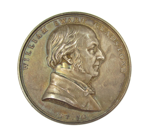 1879 William Gladstone 70th Birthday 44mm Silver Medal - By Wyon
