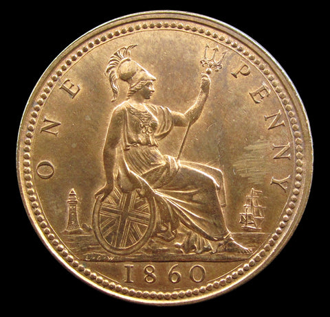 Victoria 1860 Penny - Beaded Border F6 - NEF