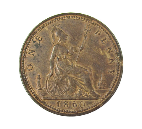 Victoria 1860 Penny - Beaded Border F6 - EF