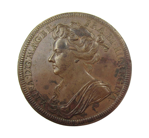1702 Coronation Of Queen Anne 35mm Bronze Medal - By Croker