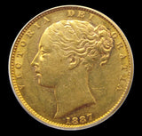 Victoria 1887 M Melbourne Shield Sovereign - PCGS AU55