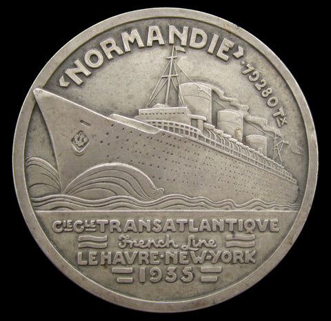 France 1935 Normandie Ship 68mm Silver Medal - By Vernon
