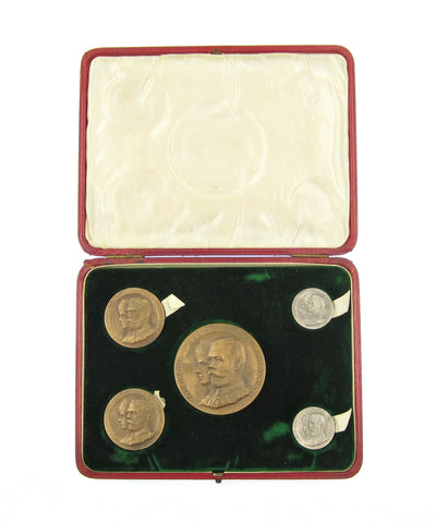 1911 George V Coronation Cased Set Of 5 x Silver & Bronze Medals - By Toft