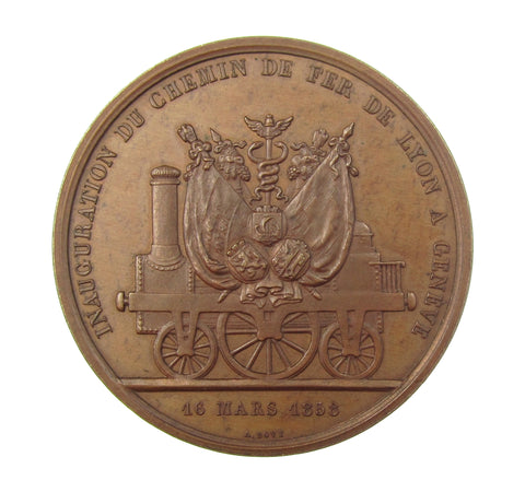 Switzerland 1858 Inauguration of Geneva-Lyon Railroad 47mm Medal