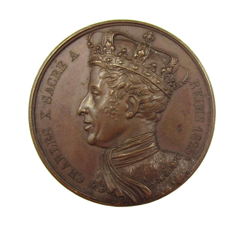 France 1825 Coronation Of Charles X 41mm Medal - By Brun