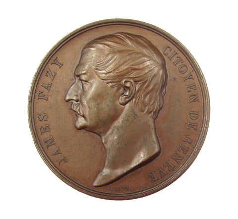 Switzerland 1855 James Fazy 41mm Medal - By Bovy