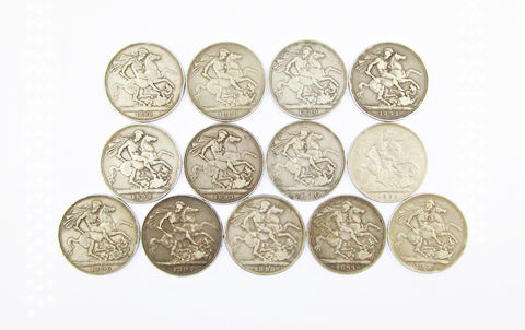 Date Run Of 13 x Victoria Silver Crowns From 1888-1900