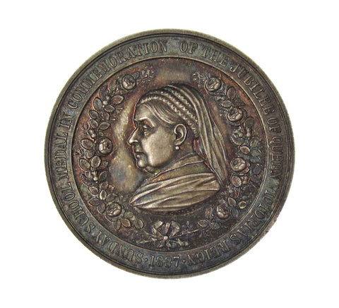 1887 Victoria Jubilee Sunday School's 38mm Silver Medal - By Moore