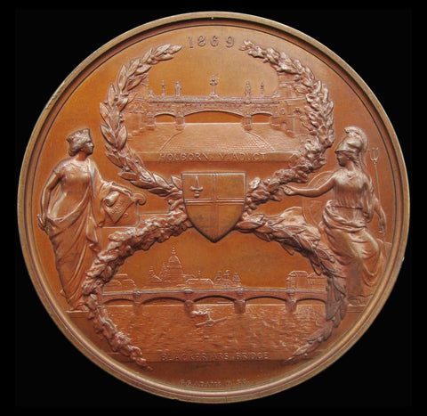 1869 Opening of Blackfriars Bridge And Holborn Viaduct Medal - By Adams
