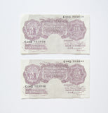 Bank Of England 2 x Consecutive Peppiatt Mauve Ten Shillings