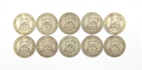 Date Run Of 10 x Silver Shillings - 1910-1919