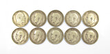 Date Run Of 10 x Silver Shillings - 1910-1919