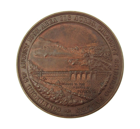 1898 Plymouth Burrator Reservoir Completed 45mm Bronze Medal - Cased