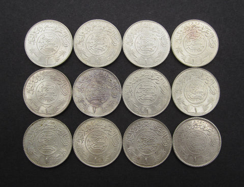 Saudi Arabia 1935-1954 Lot Of 12 x Silver Riyal Coins